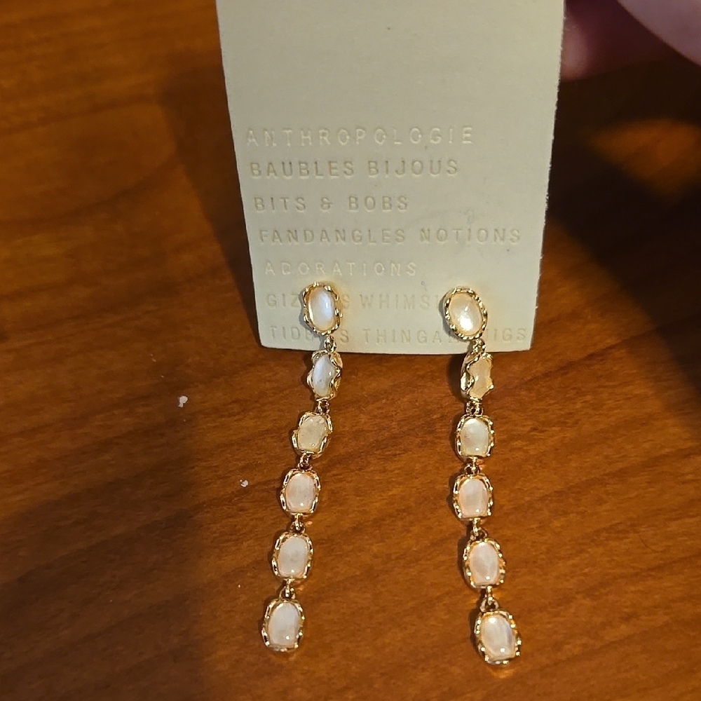 Anthropologie Gold and White Dangle Earrings